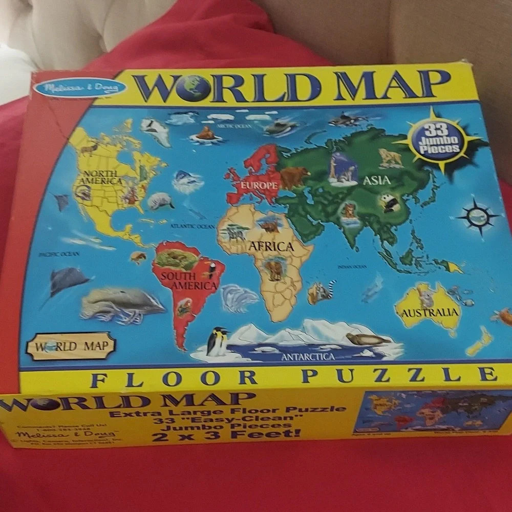 33 Pc Melissa & Doug World Map Extra Large Fun Floor Puzzle 2x3 Feet 6+